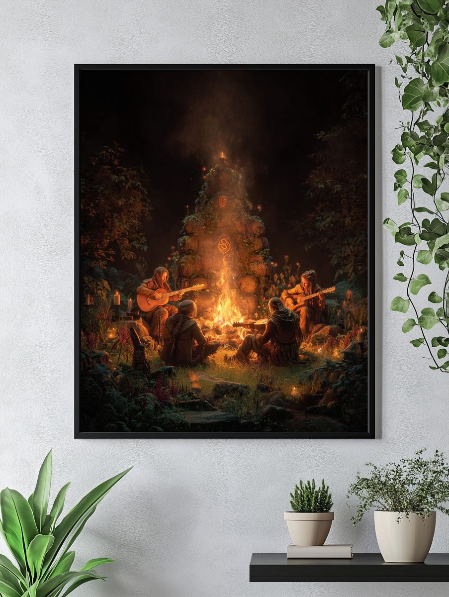 Campfire Gathering — Fantasy Art Print. — room view 4