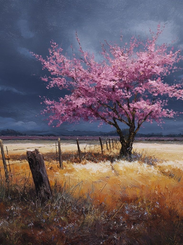 Blossoming Tree in Field — Fine Art Print. poster detail