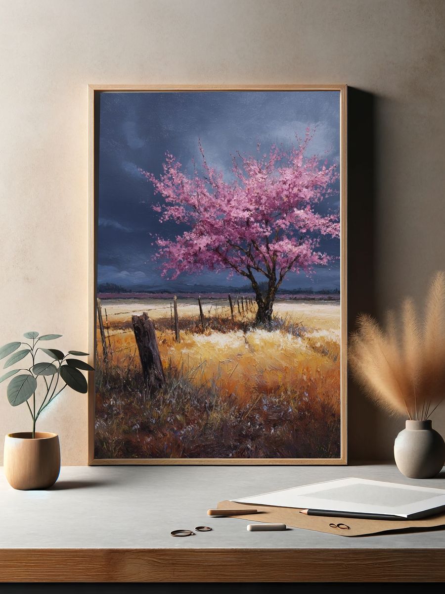 Blossoming Tree in Field — Fine Art Print. — room view 2
