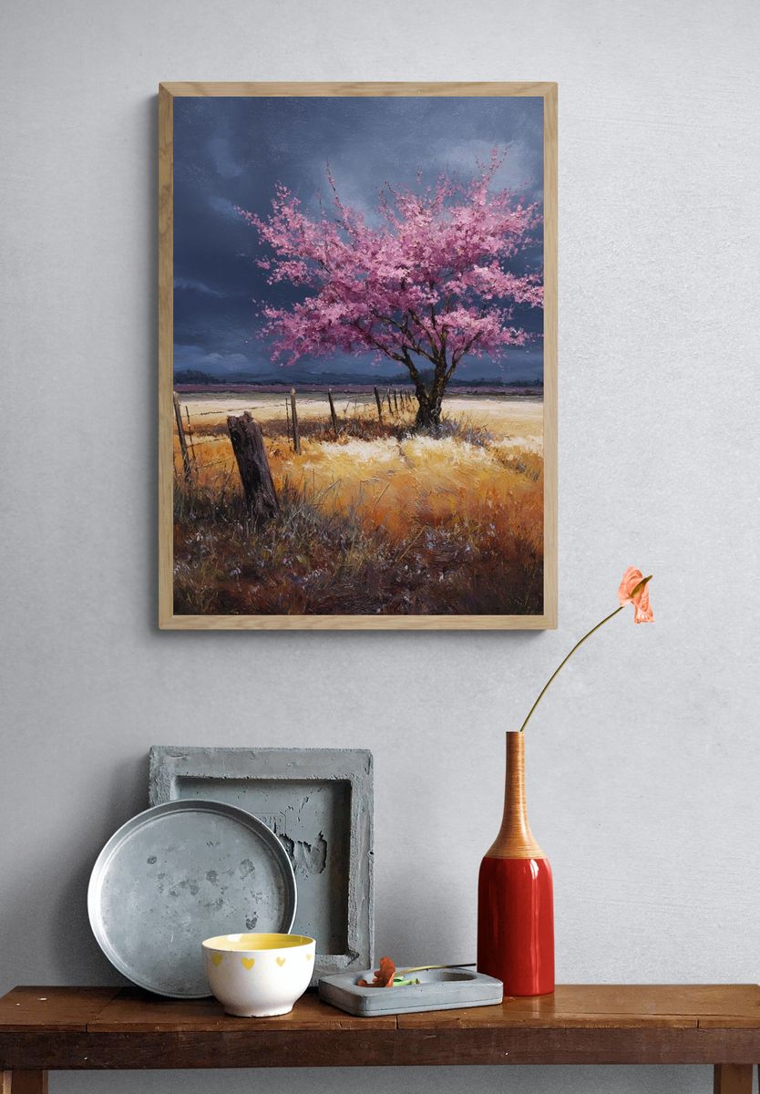 Blossoming Tree in Field — Fine Art Print. — room view 3