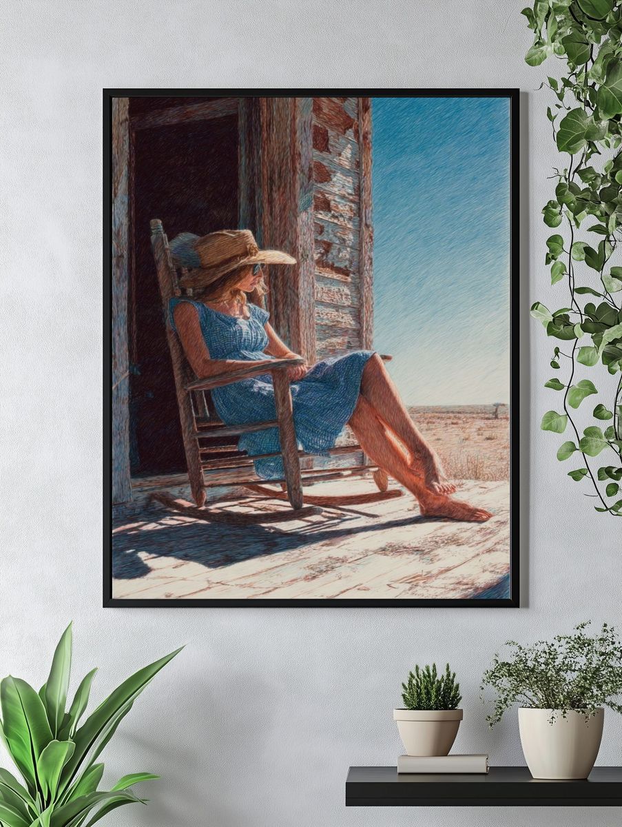 Woman Relaxing on Porch — Fine Art Print. — room view 4