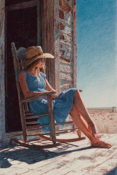 Woman Relaxing on Porch — Fine Art Print. poster print