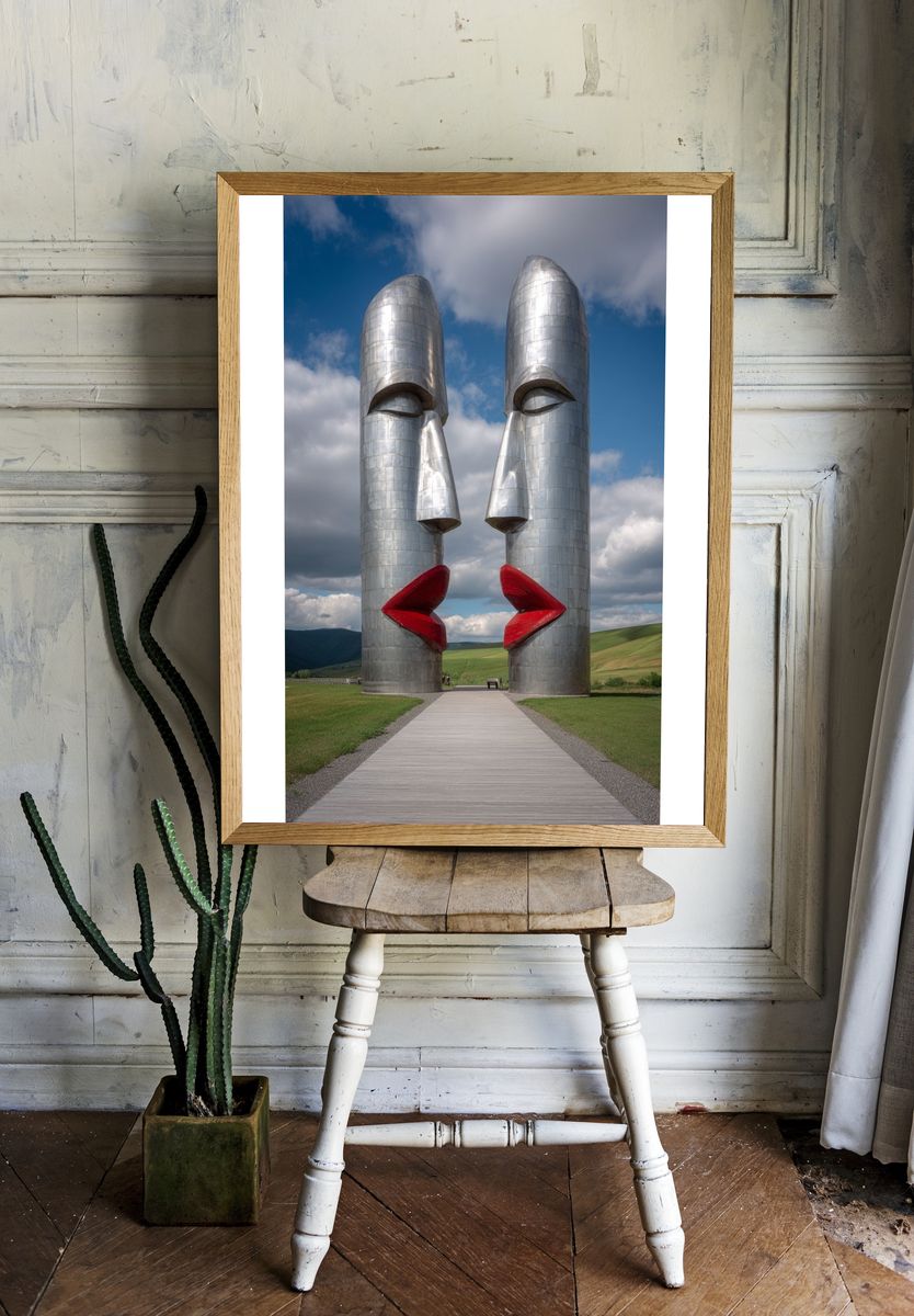 Kissing Faces Sculpture — Fine Art Print. — room view 1