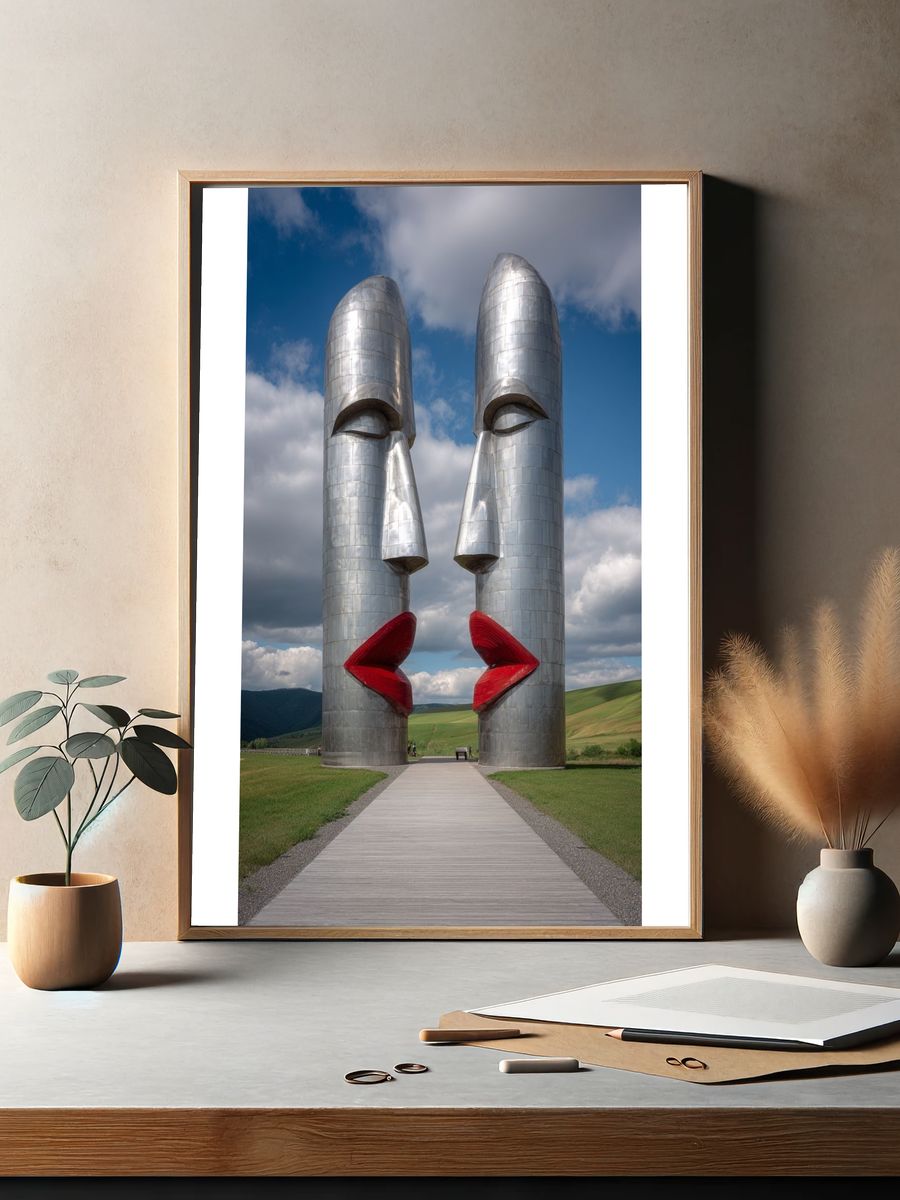 Kissing Faces Sculpture — Fine Art Print. — room view 2