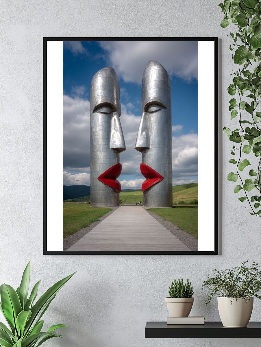 Kissing Faces Sculpture — Fine Art Print. — room view 4
