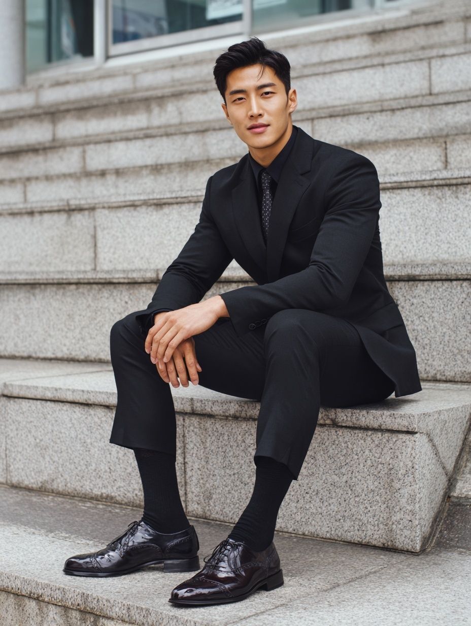 Elegant Black Suit Portrait Print. poster detail