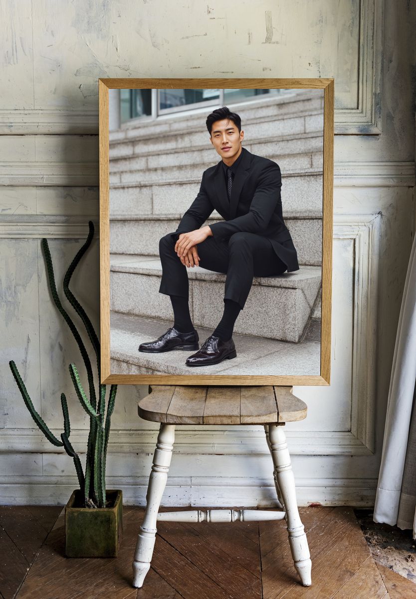 Elegant Black Suit Portrait Print. — room view 1