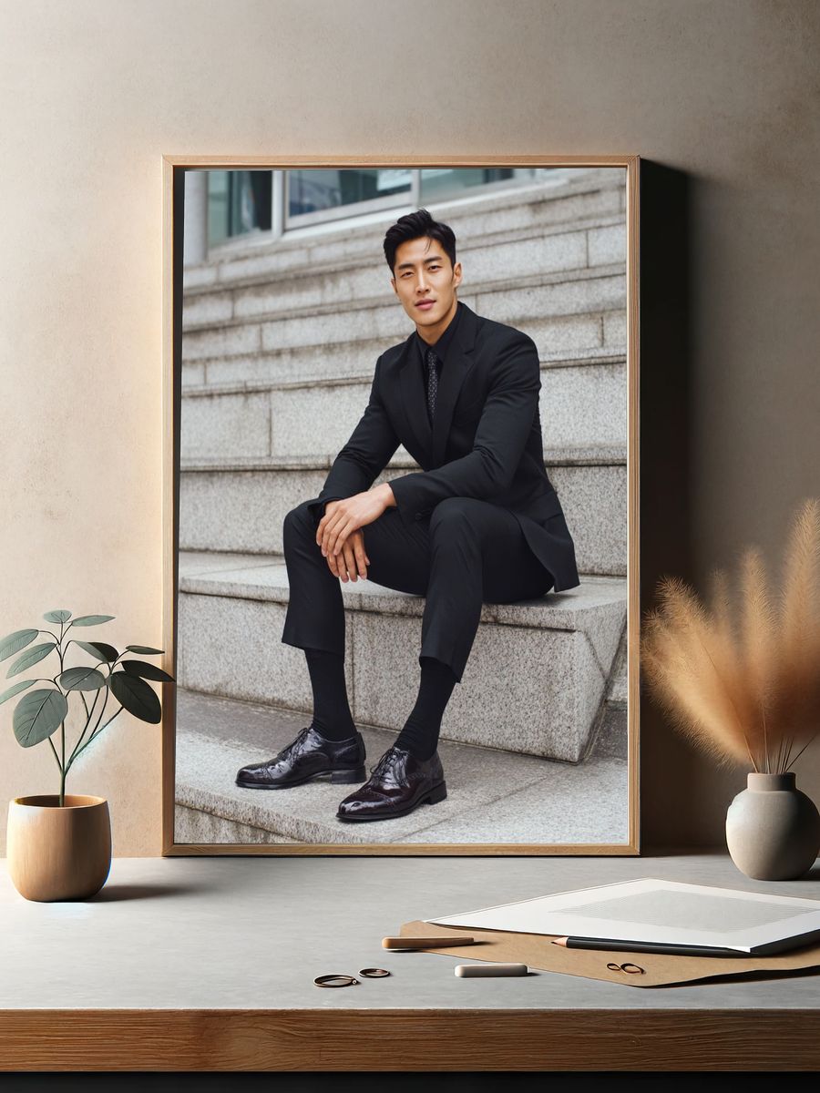 Elegant Black Suit Portrait Print. — room view 2