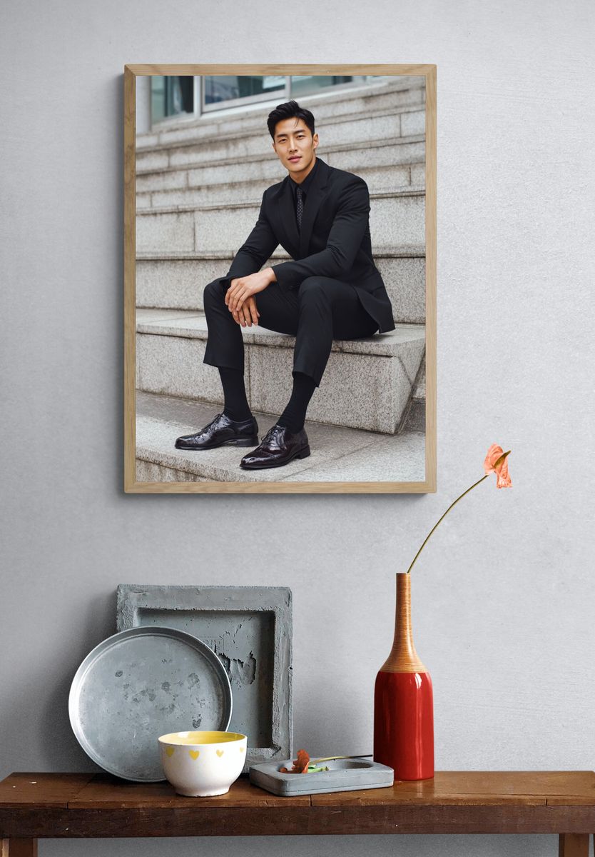 Elegant Black Suit Portrait Print. — room view 3
