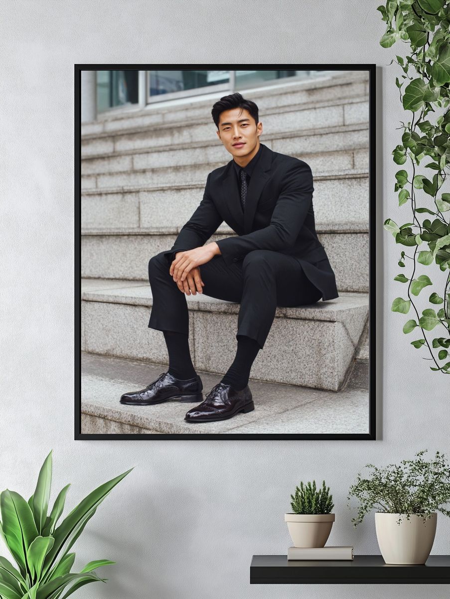 Elegant Black Suit Portrait Print. — room view 4
