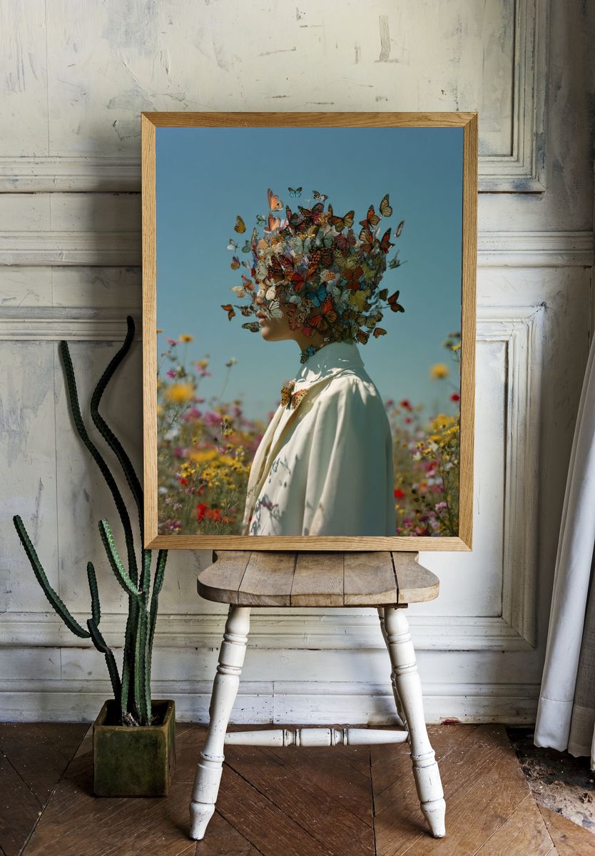 Butterfly Bloom Portrait Print. — room view 1