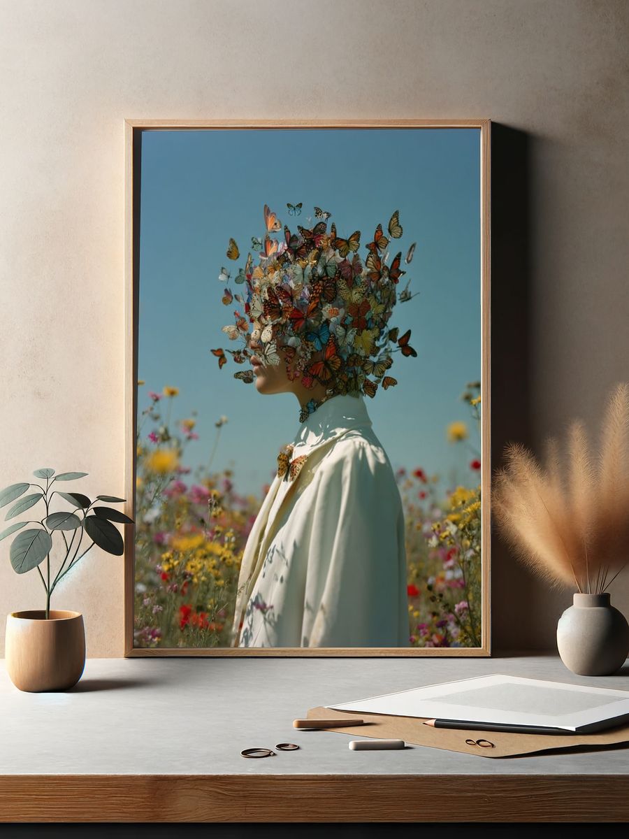 Butterfly Bloom Portrait Print. — room view 2