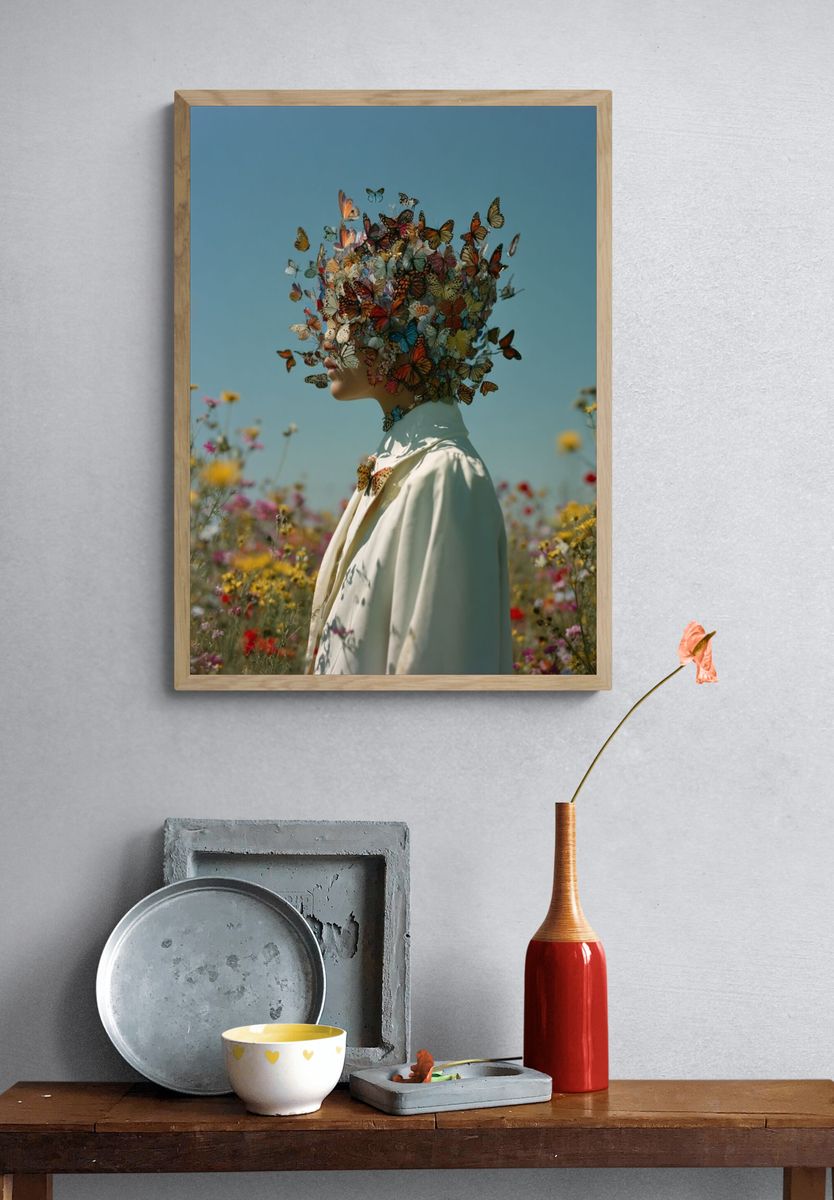 Butterfly Bloom Portrait Print. — room view 3