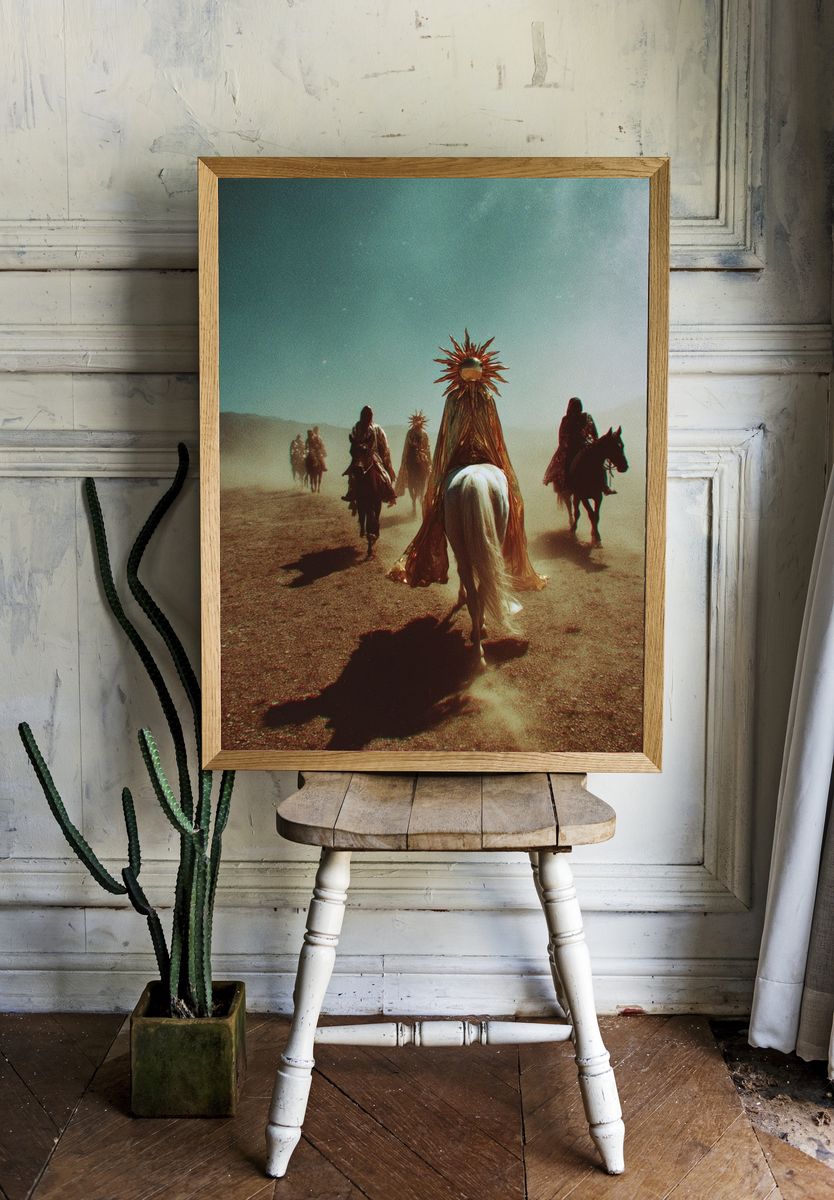 Mystical Riders in Desert — Fine Art Print. — room view 1