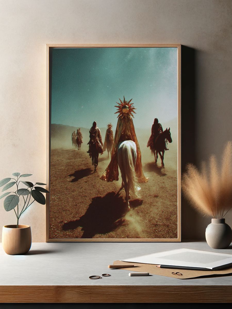 Mystical Riders in Desert — Fine Art Print. — room view 2
