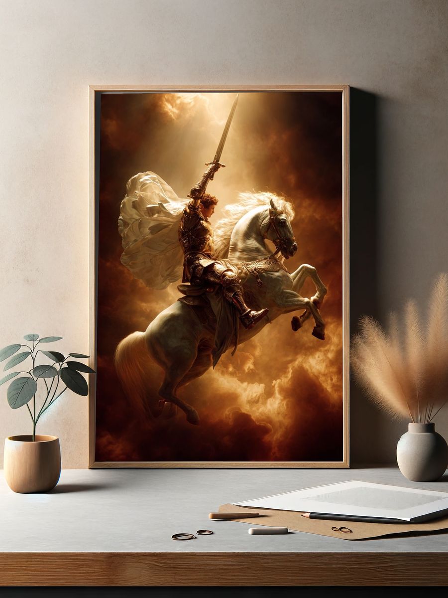 Heroic Knight on Horse — Fantasy Print. — room view 2