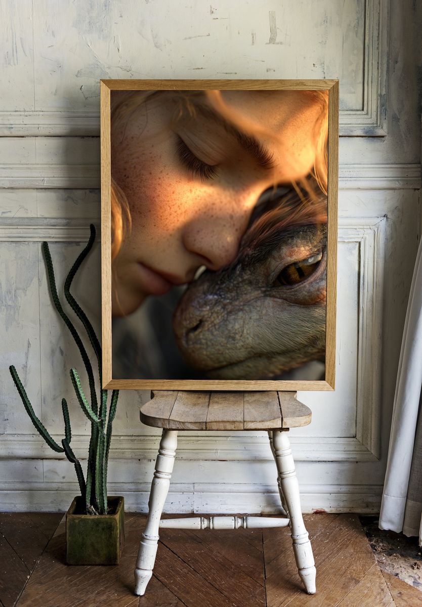Girl and Dragon — Fantasy Art Print. — room view 1