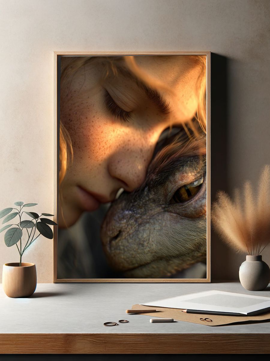 Girl and Dragon — Fantasy Art Print. — room view 2