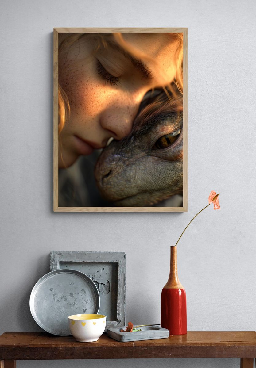 Girl and Dragon — Fantasy Art Print. — room view 3