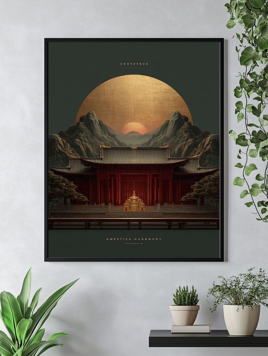Serene Temple at Sunset — Fine Art Print. — room view 4