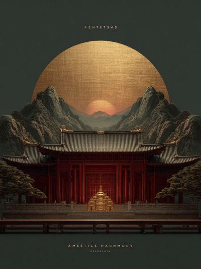 Serene Temple at Sunset — Fine Art Print. poster print
