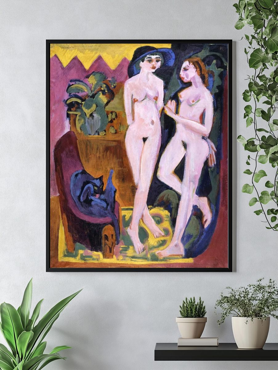 Two Women with Cat — Fine Art Print. — room view 4