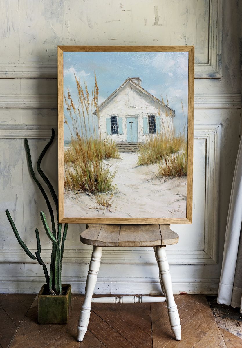 Beach Cottage Impressionist Poster. — room view 1