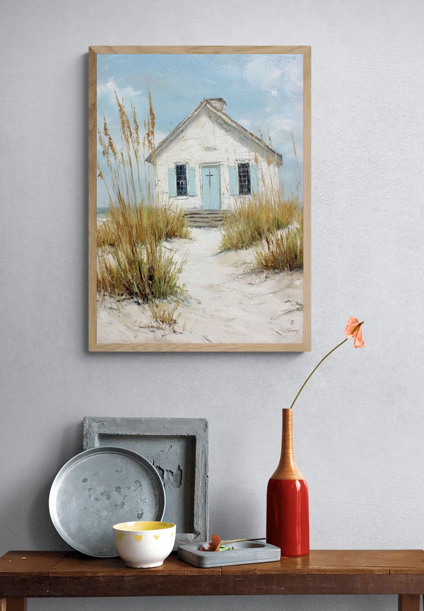 Beach Cottage Impressionist Poster. — room view 3