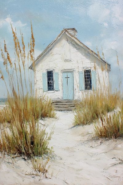 Beach Cottage Impressionist Poster. poster print