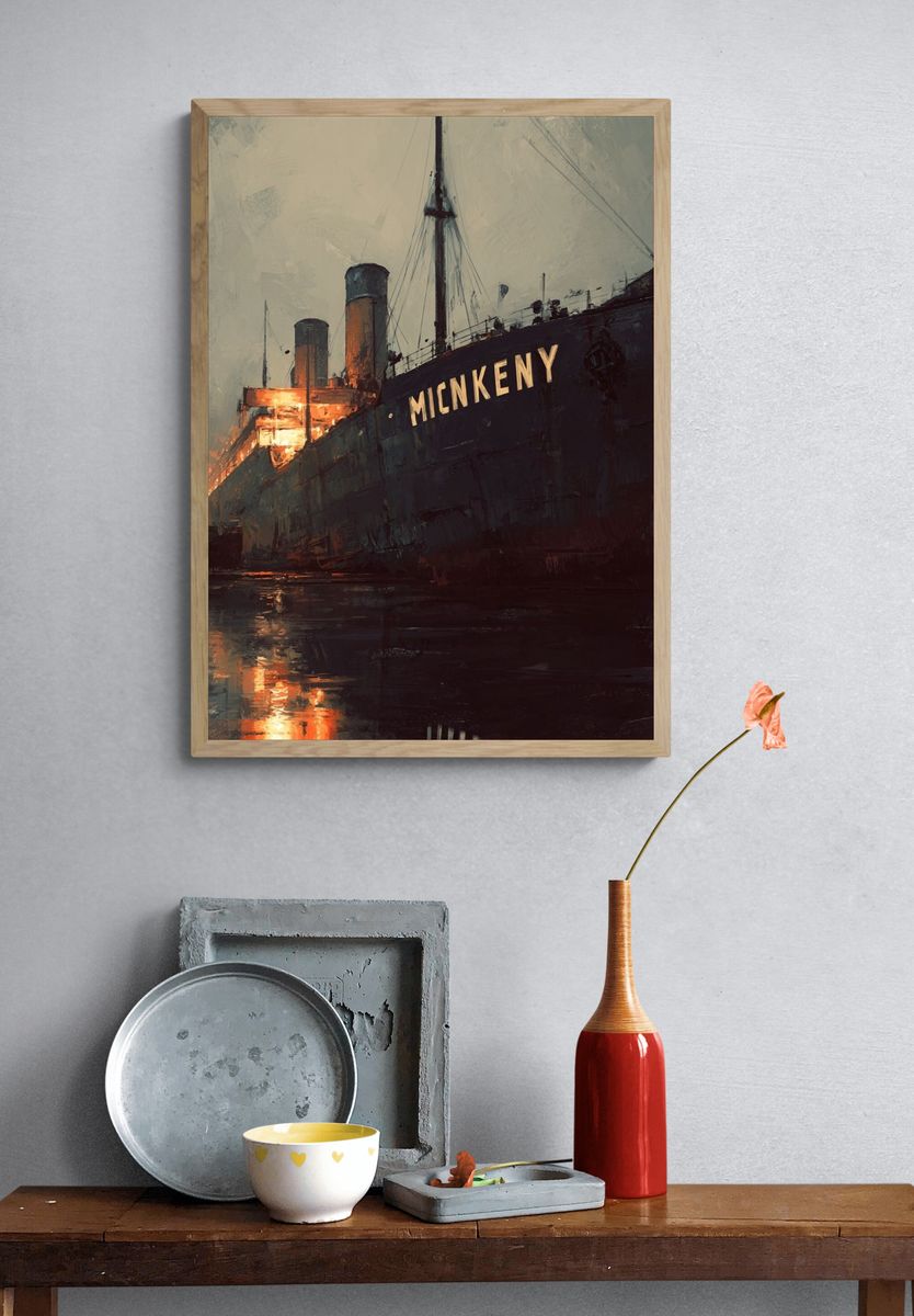 Historic Ship at Dusk — Fine Art Print. — room view 3