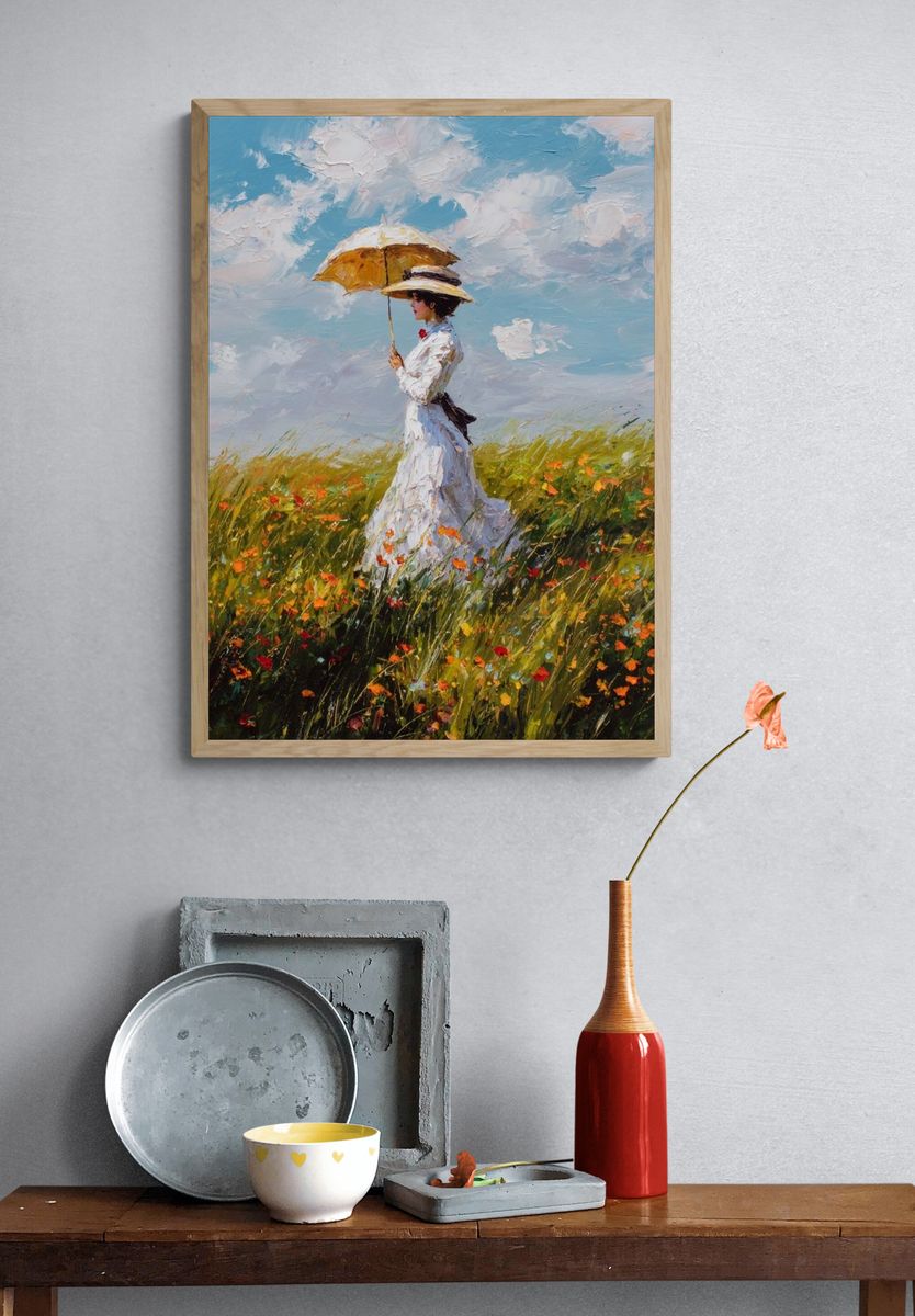 Lady with Umbrella — Impressionist Print. — room view 3