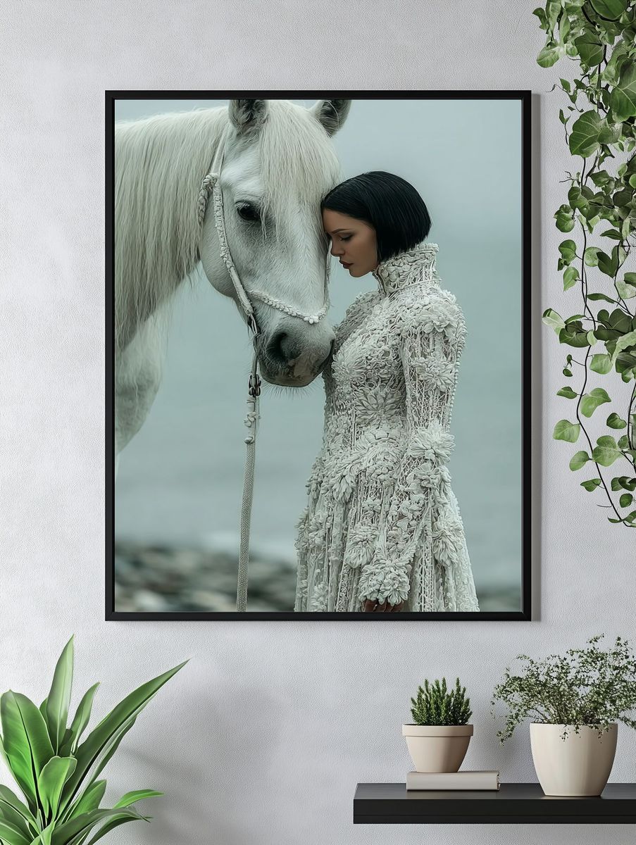 White Horse and Woman — Fine Art Print. — room view 4