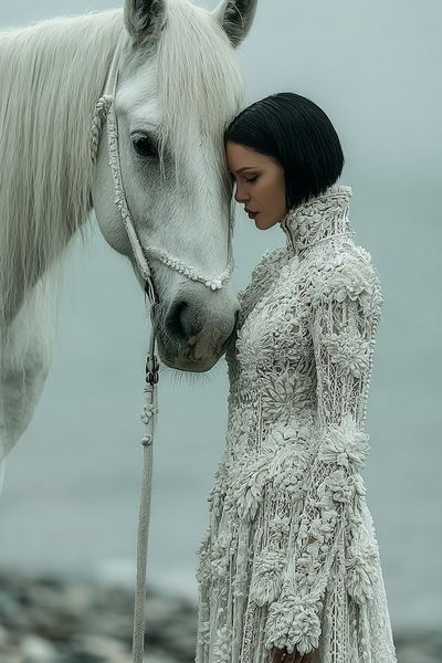 White Horse and Woman — Fine Art Print. poster print