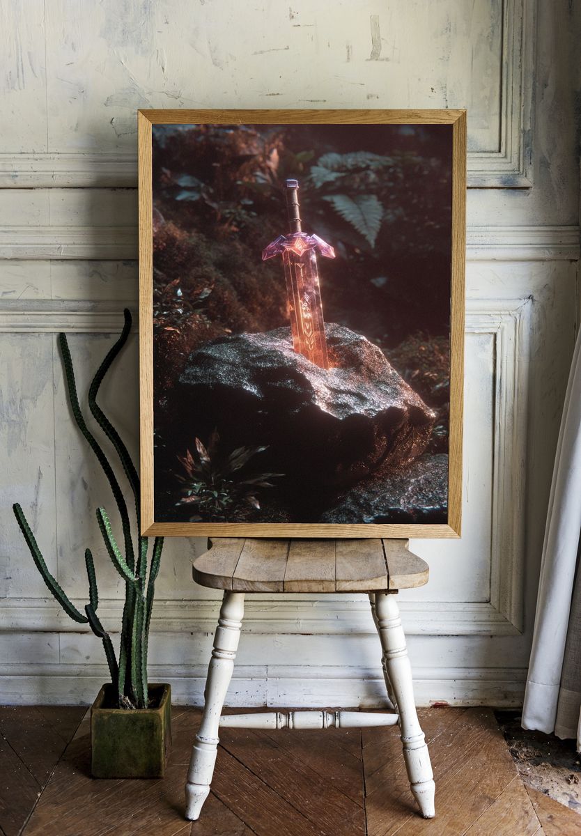 Mystical Sword in Forest — Fantasy Print. — room view 1