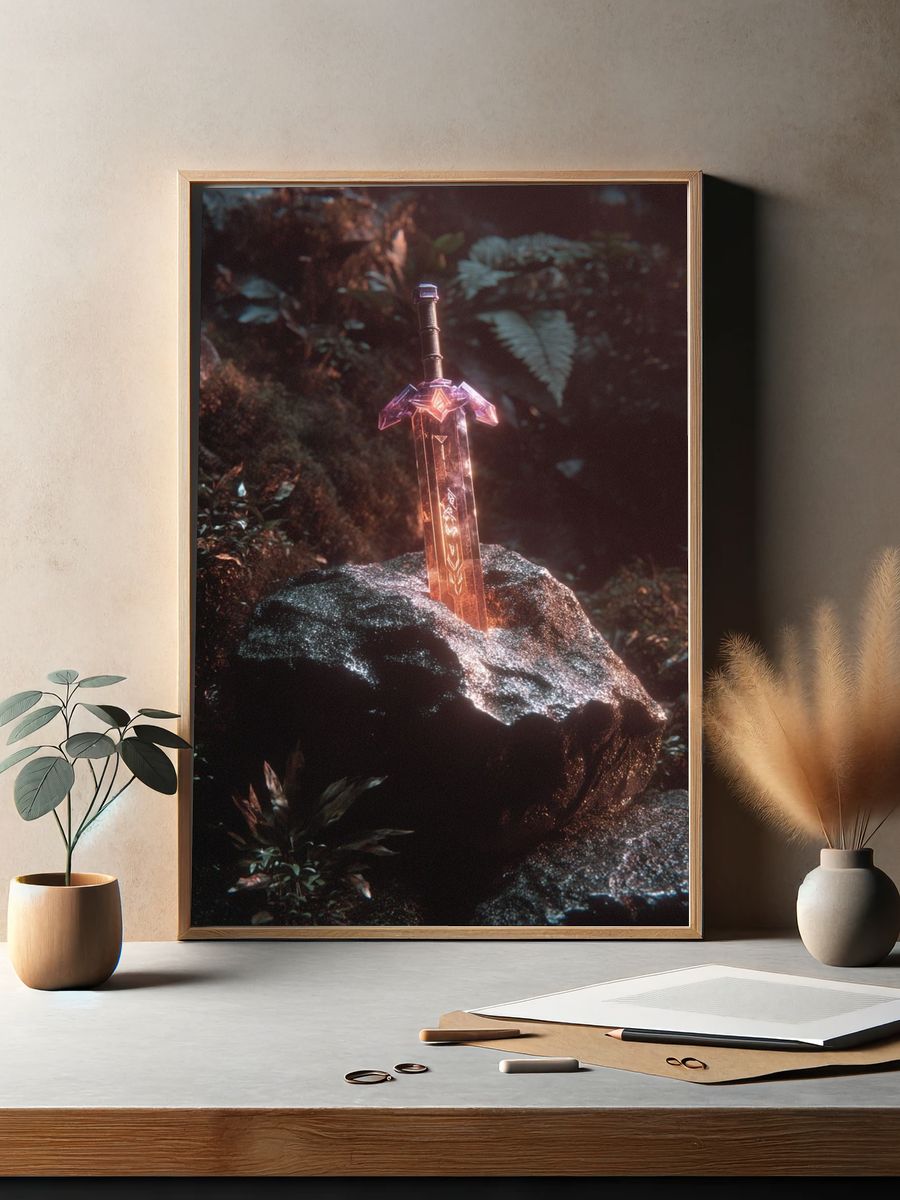 Mystical Sword in Forest — Fantasy Print. — room view 2