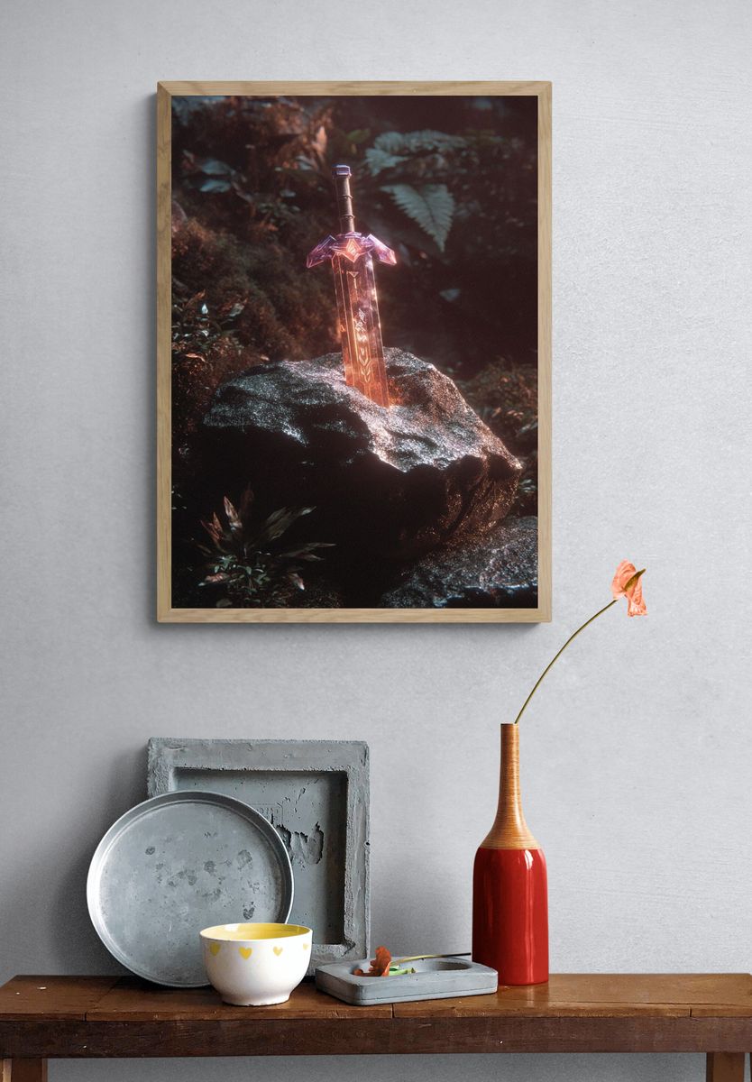 Mystical Sword in Forest — Fantasy Print. — room view 3