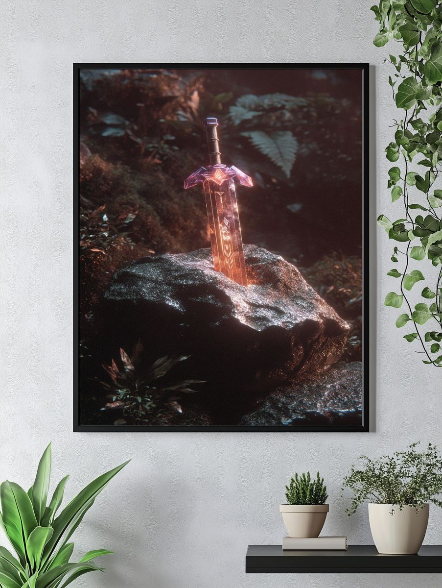 Mystical Sword in Forest — Fantasy Print. — room view 4