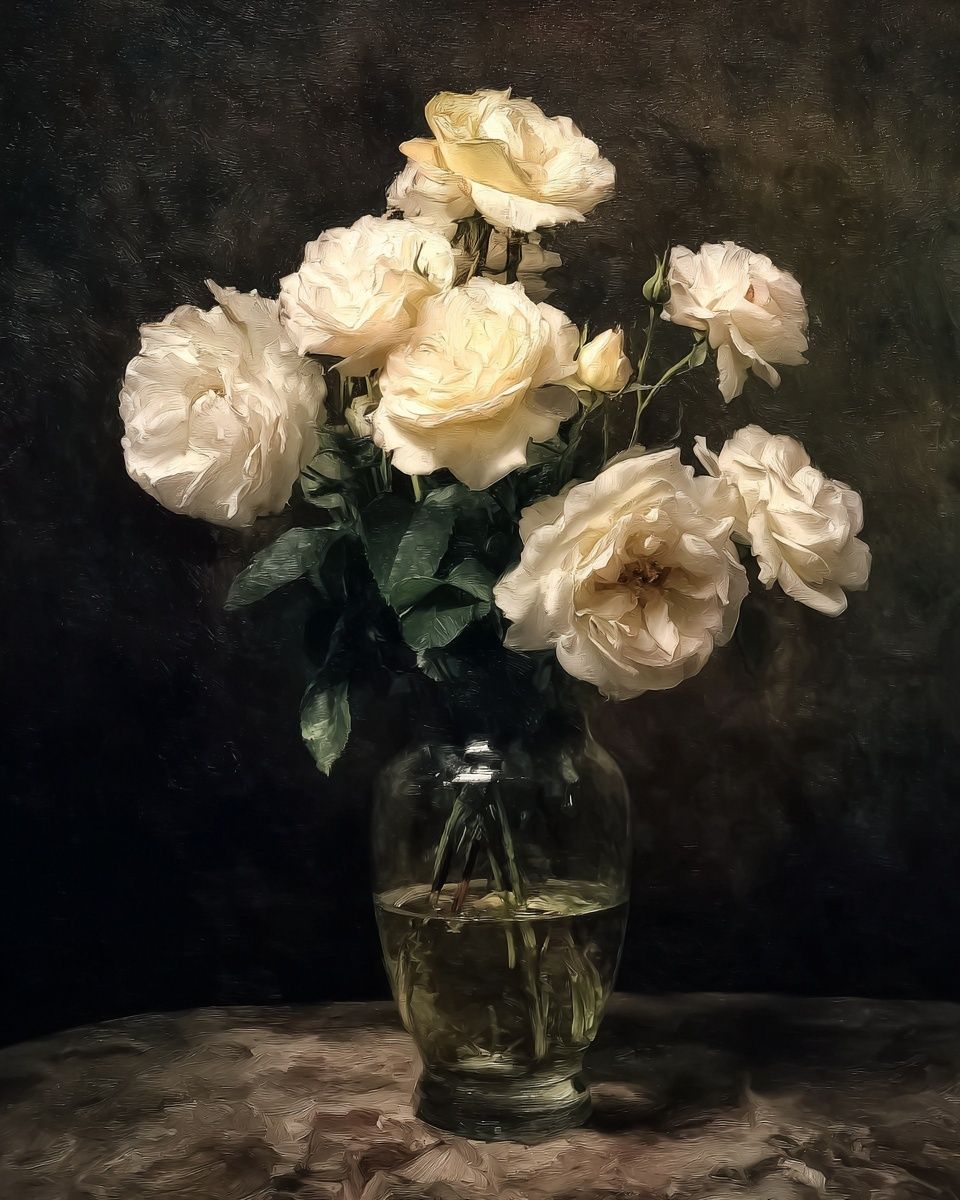 Cream Roses Still Life Poster. poster detail