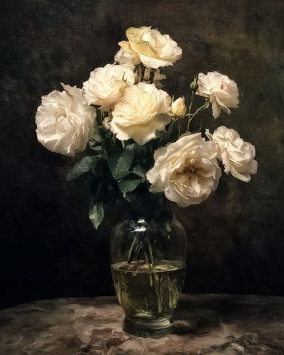 Cream Roses Still Life Poster. poster