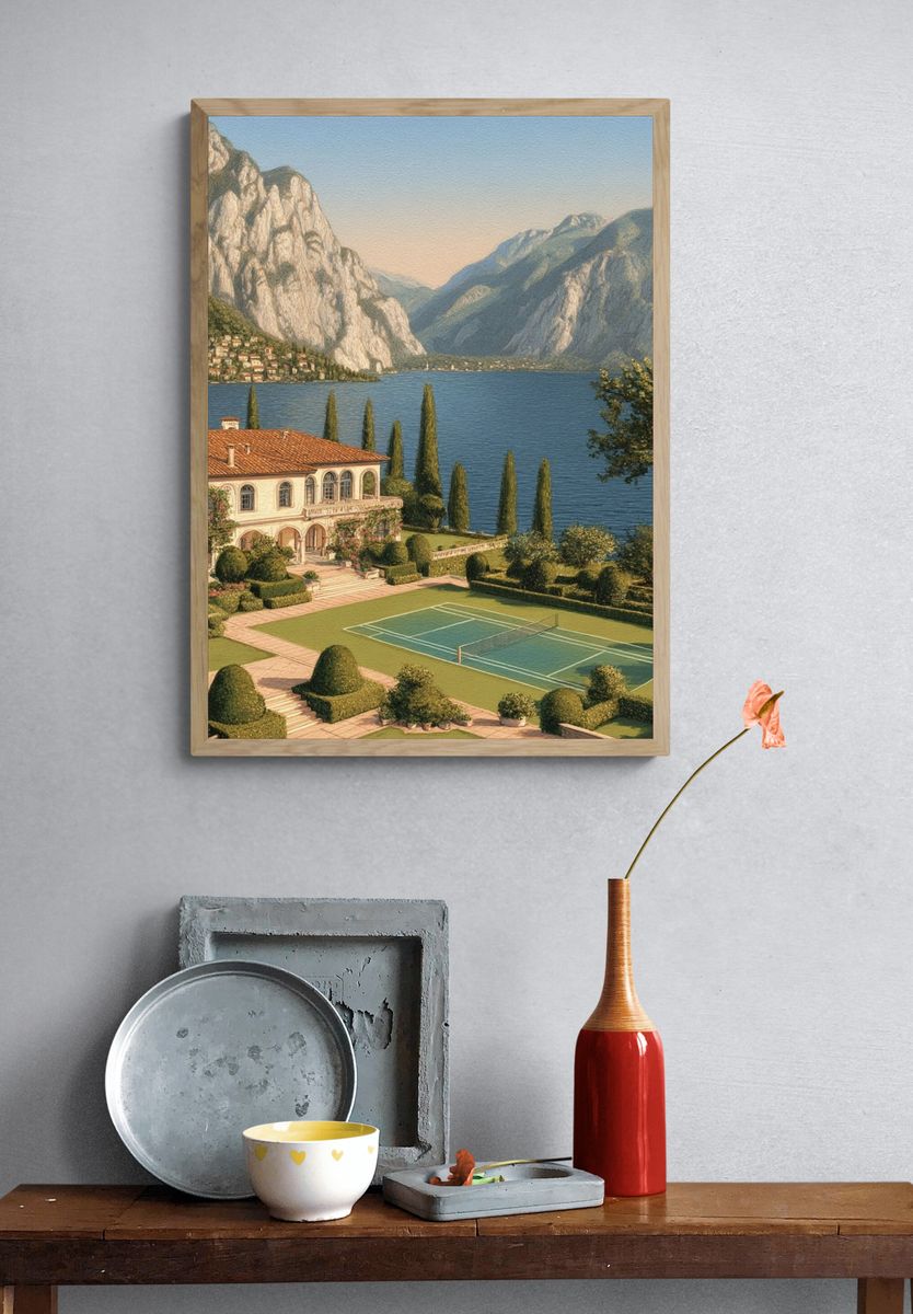 Lakeside Villa with Tennis Court — Fine Art Print. — room view 3