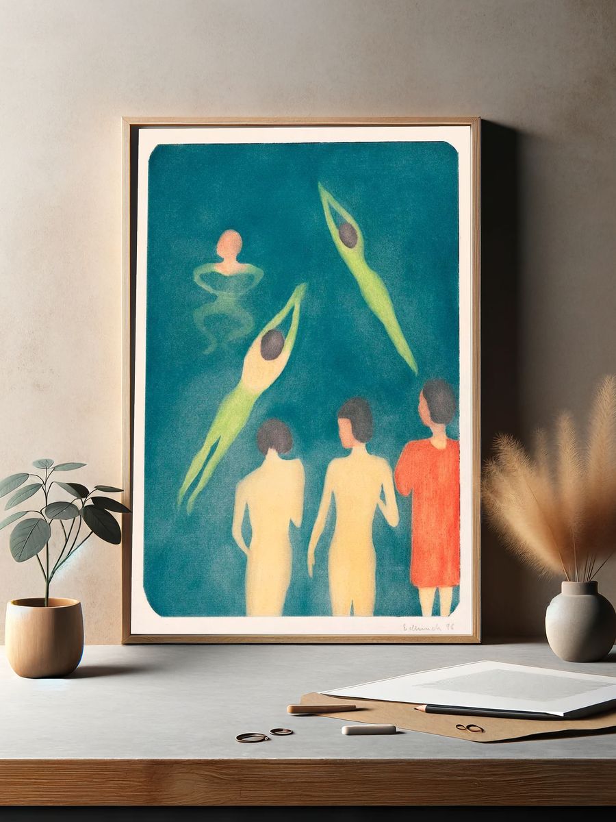 Swimming Figures — Fine Art Print. — room view 2