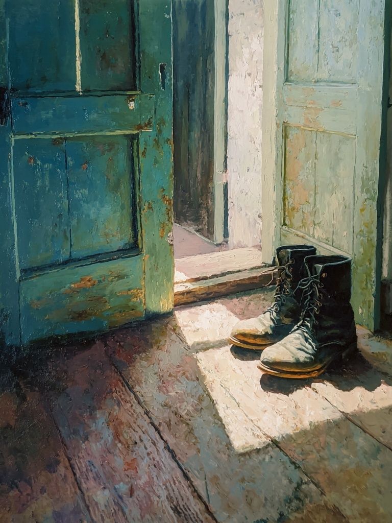 Boots at the Door — Fine Art Print. poster — fine-art art