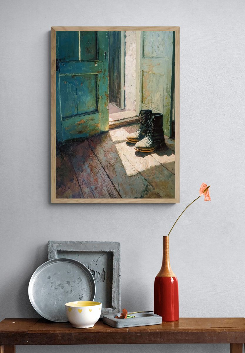 Boots at the Door — Fine Art Print. — room view 3