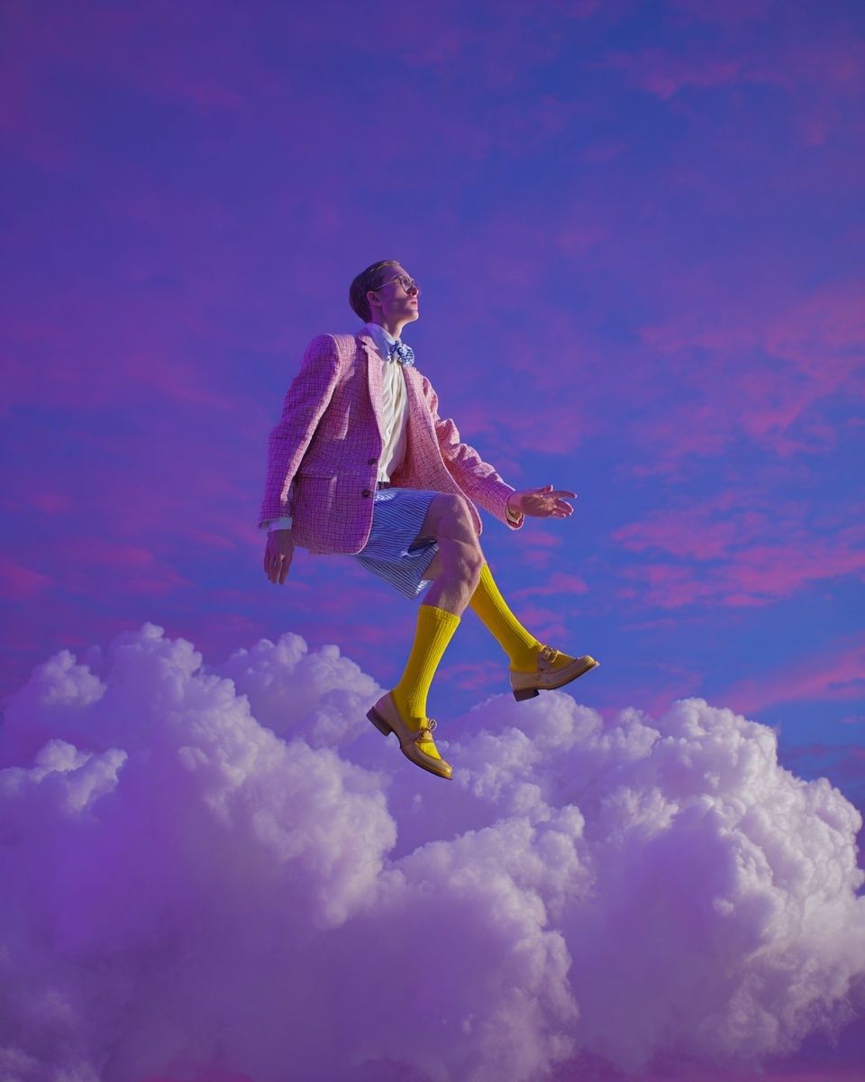 Surreal Fashion Model in Clouds — Art Print. poster detail