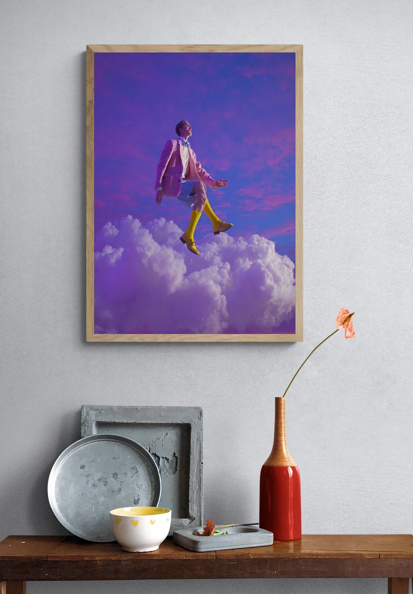 Surreal Fashion Model in Clouds — Art Print. — room view 3