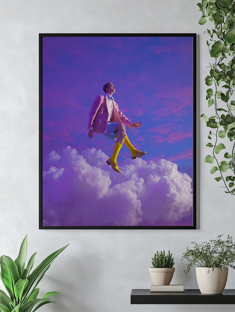 Surreal Fashion Model in Clouds — Art Print. — room view 4