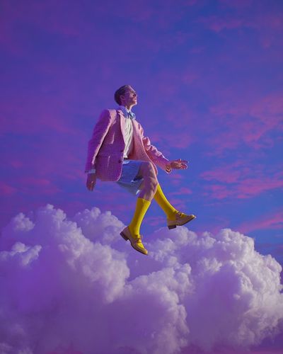 Surreal Fashion Model in Clouds — Art Print. poster print