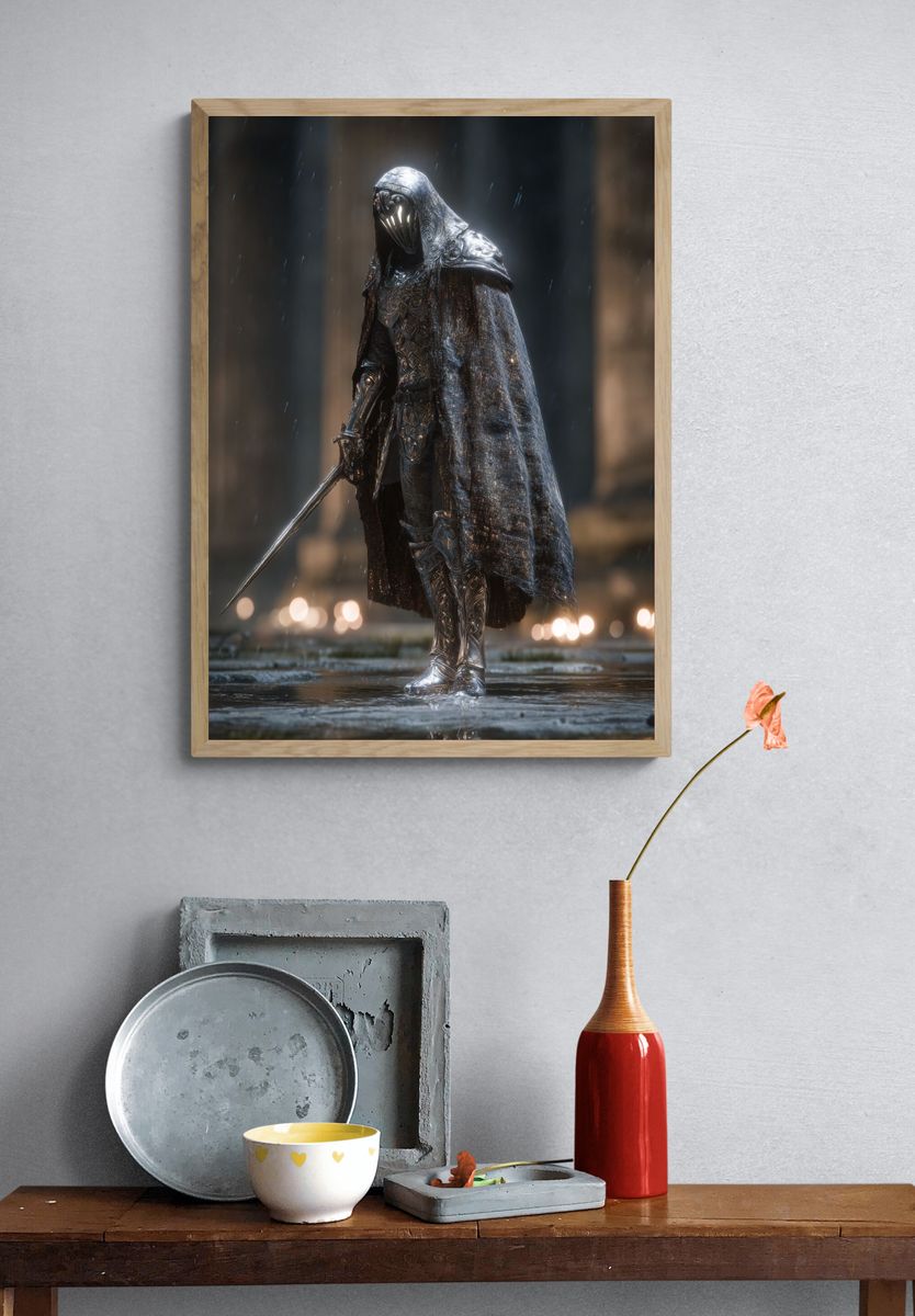 Mysterious Knight — Fantasy Art Print. — room view 3