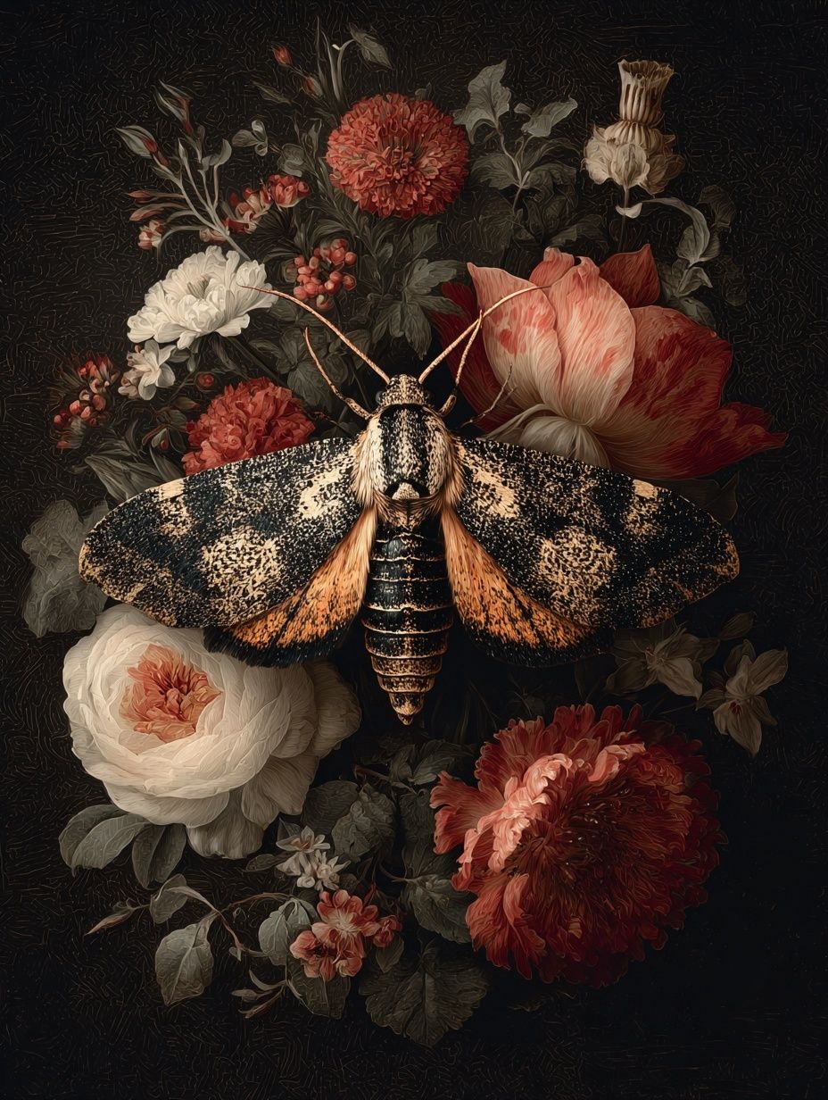 Moth and Floral Arrangement — Fine Art Print. poster detail