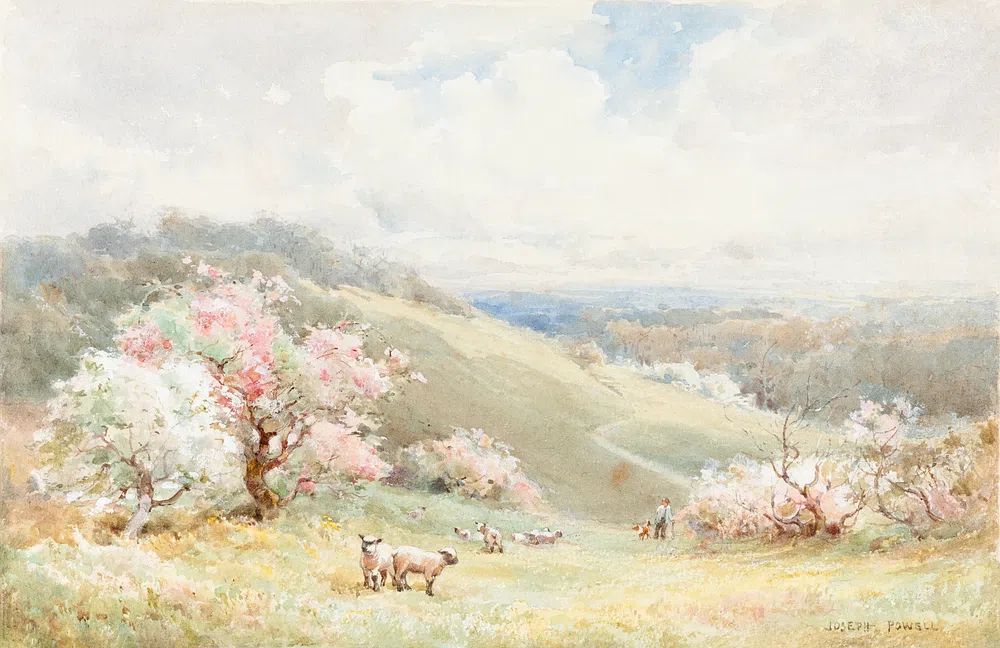 Pastoral Landscape with Sheep — Fine Art Print. poster — fine-art art